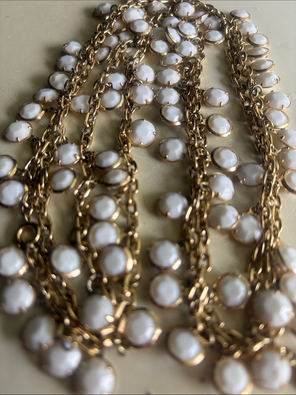 Gold Chain Necklace with White Cabochon Accents - length 24 in - Picture 2 of 2